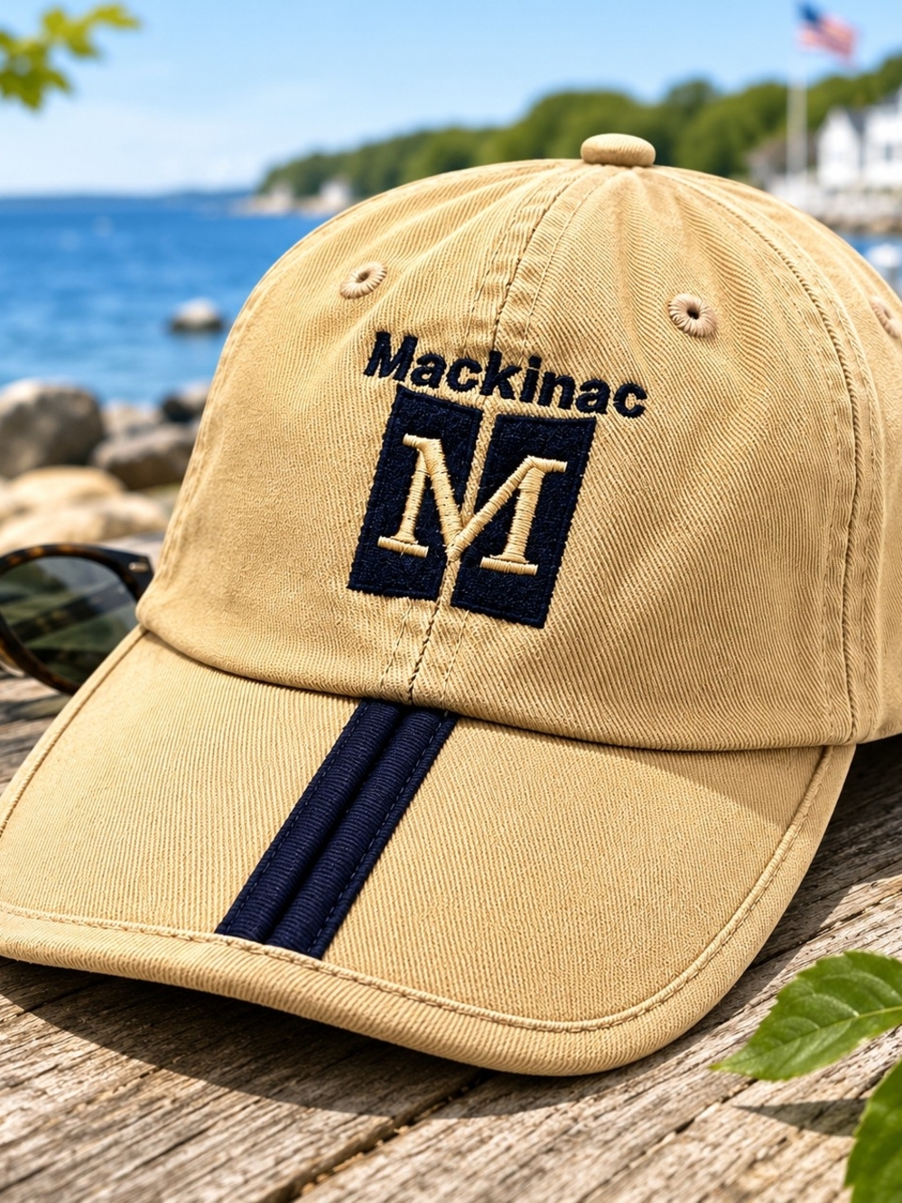 Mackinac Island Khaki Strapback Dad Hat Michigan Tourist Cap Foldable Bill
